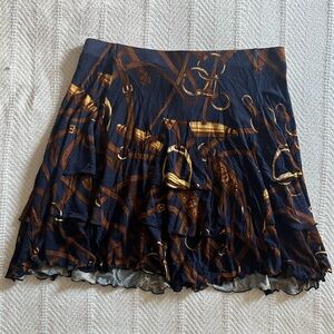 Lauren Ralph Lauren Brown and Navy Blue Flowy Skirt